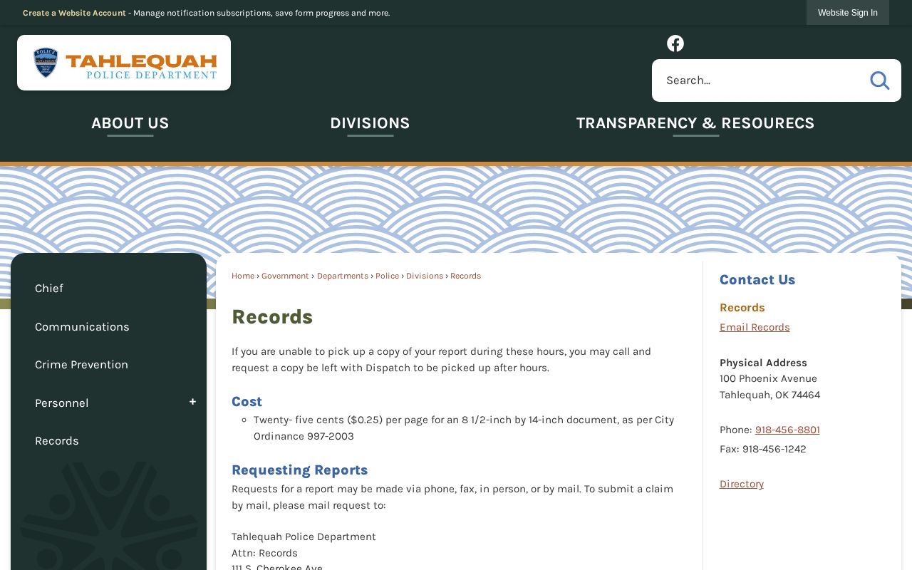 Tahlequah Police Records official page
